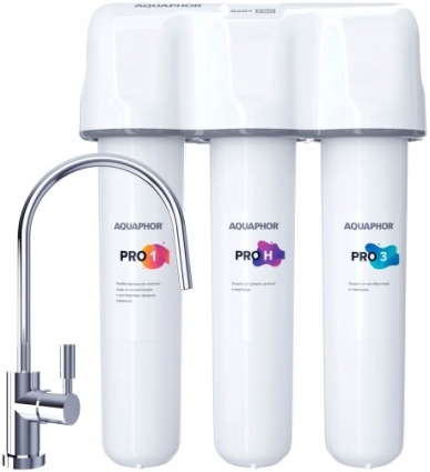 Фильтр Аквафор Кристалл Baby H Pro с краном, для жесткой воды, 3 ступени очистки