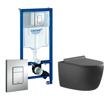 Комплект 3 в 1 инсталляция Grohe Rapid SL + Унитаз подвесной Aquanet Cetus 287008 + кнопка хром