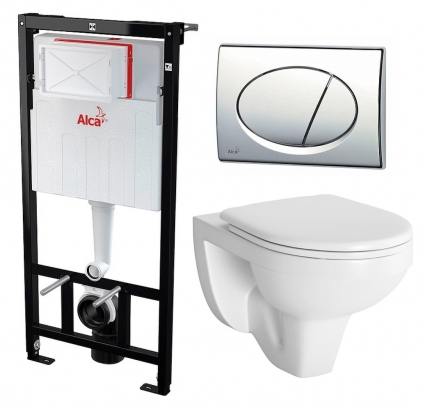 Комплект 3 в 1 инсталляция AlcaPlast + Унитаз подвесной Berges Wasserhaus Gamma 081105 + кнопка хром