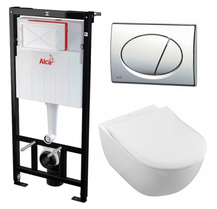 Комплект 3 в 1 инсталляция AlcaPlast + Унитаз подвесной Villeroy & Boch Subway 2.0 5614R201 + кнопка хром