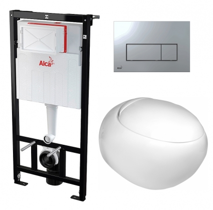 Комплект 3 в 1 инсталляция AlcaPlast + Подвесной унитаз WeltWasser Jeckenbach + кнопка хром