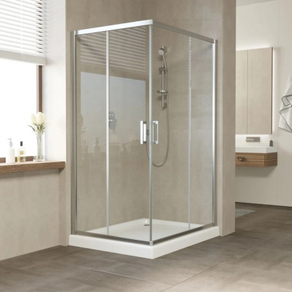 Душевой уголок Vegas Glass ZA-F Tur Novo 120*110 08 01 профиль глянцевый хром, стекло прозрачное, прямоугольный, двери раздвижные