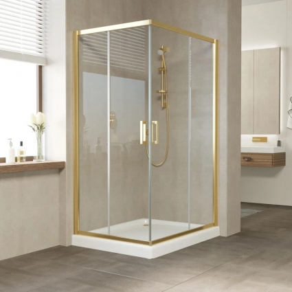 Душевой уголок Vegas Glass ZA-F Tur Novo 120*90 09 01 профиль золото, стекло прозрачное, прямоугольный, двери раздвижные