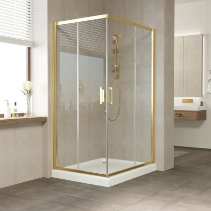 Душевой уголок Vegas Glass ZA-F Tur Novo 110*100 09 01 профиль золото, стекло прозрачное, прямоугольный, двери раздвижные