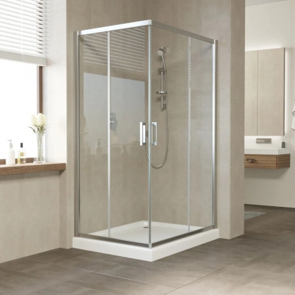 Душевой уголок Vegas Glass ZA-F Tur Novo 110*80 08 01 профиль глянцевый хром, стекло прозрачное, прямоугольный, двери раздвижные