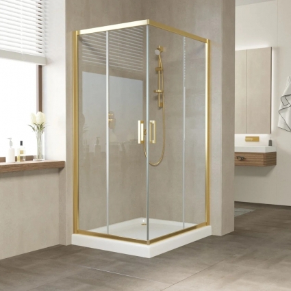 Душевой уголок Vegas Glass ZA-F Tur Novo 100*80 09 01 профиль золото, стекло прозрачное, прямоугольный, двери раздвижные