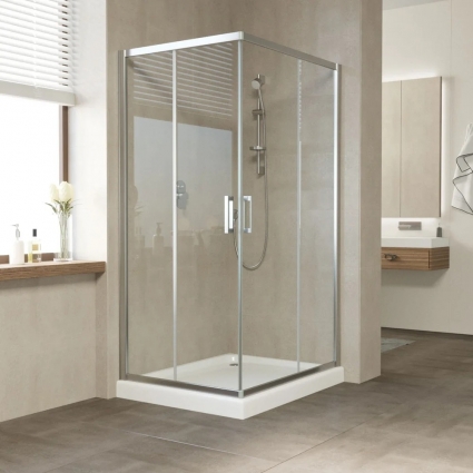 Душевой уголок Vegas Glass ZA-F Tur Novo 100*80 08 01 профиль глянцевый хром, стекло прозрачное, прямоугольный, двери раздвижные