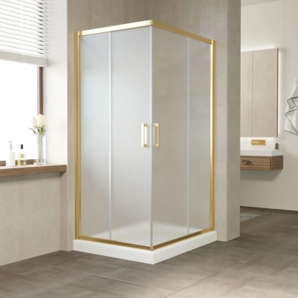 Душевой уголок Vegas Glass ZA-F Tur Novo 90*80 09 10 профиль золото, стекло сатин, прямоугольный, двери раздвижные