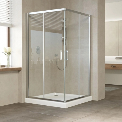 Душевой уголок Vegas Glass ZA Tur Novo 120 08 01 профиль глянцевый хром, стекло прозрачное, квадратный, двери раздвижные