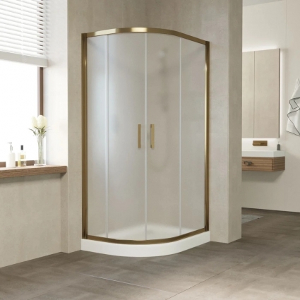 Душевой уголок Vegas Glass ZS-F Tur Novo 120*90 05 10 профиль бронза, стекло сатин, прямоугольный-асимметричный, двери раздвижные