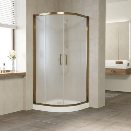 Душевой уголок Vegas Glass ZS Tur Novo 100 05 10 профиль бронза, стекло сатин, четверть круга, двери раздвижные