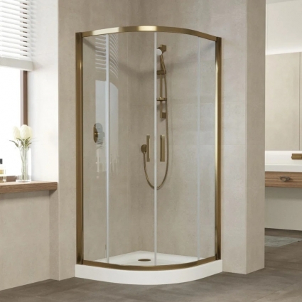 Душевой уголок Vegas Glass ZS Tur Novo 100 05 01 профиль бронза, стекло прозрачное, четверть круга, двери раздвижные