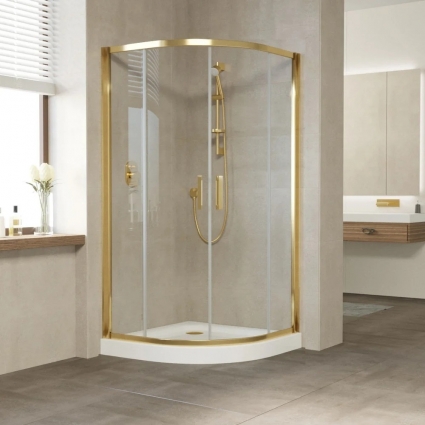 Душевой уголок Vegas Glass ZS Tur Novo 120 09 01 профиль золото, стекло прозрачное, четверть круга, двери раздвижные