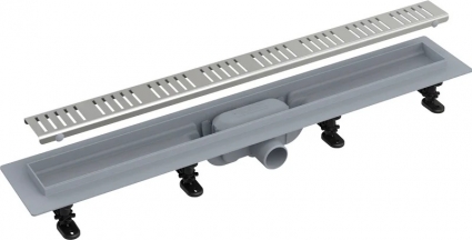 Душевой лоток AlcaPlast AG100401650  (APZ10-650M) с решеткой и опорами, в пол около стены, выпуск боковой