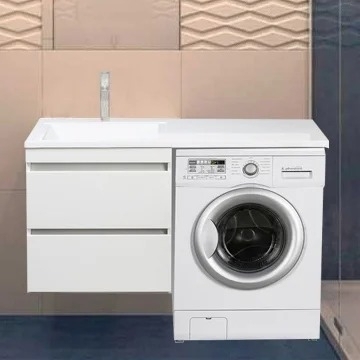 Тумба с раковиной Style Line Даллас 120 Люкс Plus подвесная, белая, эмаль L, глянцевая, с ящиками