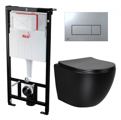 Комплект 3 в 1 инсталляция AlcaPlast + Унитаз Vincea Globo VT1-14SMB + кнопка хром 
