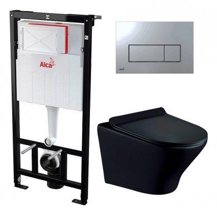 Комплект 3 в 1 инсталляция AlcaPlast + Унитаз подвесной Esbano Aster ESUPASTEBM + кнопка хром 