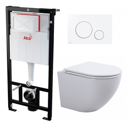 Комплект 3 в 1 инсталляция AlcaPlast + Подвесной унитаз SinteSi EVI + кнопка белая