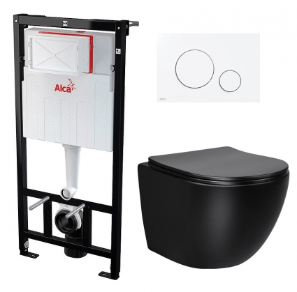 Комплект 3 в 1 инсталляция AlcaPlast + Унитаз Vincea Globo VT1-14SMB + кнопка белая