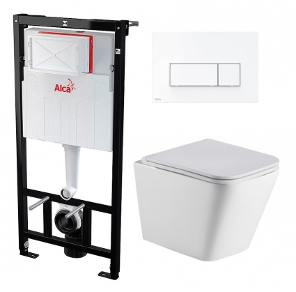 Комплект 3 в 1 инсталляция AlcaPlast + Подвесной унитаз WeltWasser Gelbach 043 GL-WT + кнопка белая