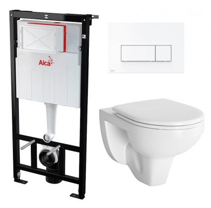 Комплект 3 в 1 инсталляция AlcaPlast + Унитаз подвесной Berges Wasserhaus Gamma 081105 + кнопка белая