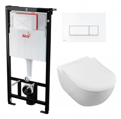 Комплект 3 в 1 инсталляция AlcaPlast + Унитаз подвесной Villeroy & Boch Subway 2.0 5614R201 + кнопка белая