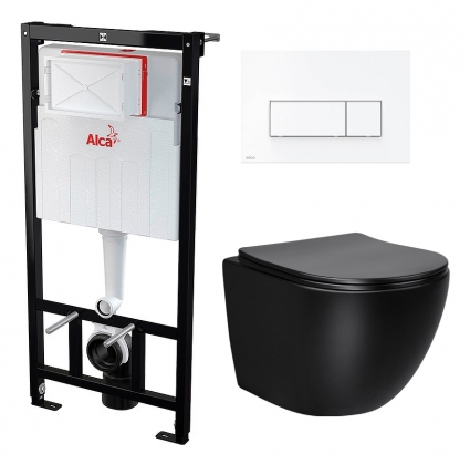 Комплект 3 в 1 инсталляция AlcaPlast + Унитаз Vincea Globo VT1-14SMB + кнопка белая 
