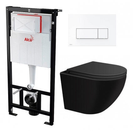 Комплект 3 в 1 инсталляция AlcaPlast + Подвесной унитаз SinteSi EVI + кнопка белая 