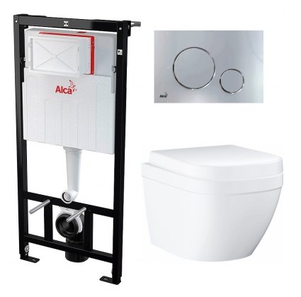 Комплект 3 в 1 инсталляция AlcaPlast + Унитаз подвесной Grohe Euro Ceramic 39206000 + кнопка хром