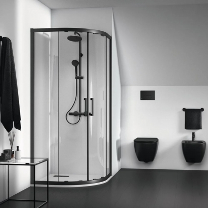 Душевой уголок Ideal Standard Connect 2 90x90, профиль черный шелк, четверть круга, двери раздвижные