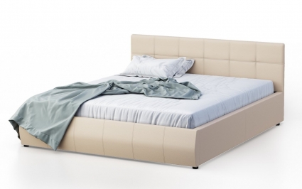 Кровать MYROOM Family Венера-1 200х200 бежевого цвета с подъемным механизмом (экокожа), с ящиком для хранения