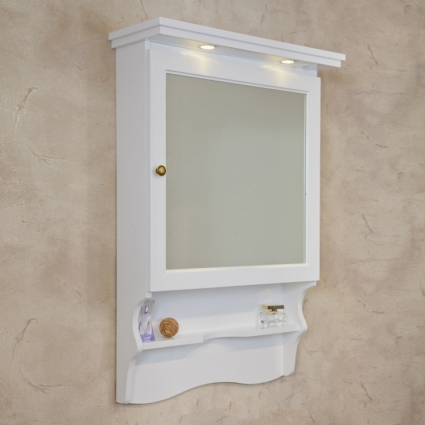 Зеркало-шкаф La Beaute Classic Lorette 75 белый матовый, фурнитура бронза, правое, с полками