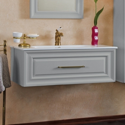Тумба для комплекта La Beaute Classic Cornelia 100 серый шелк матовый, фурнитура бронза, подвесная, с ящиками