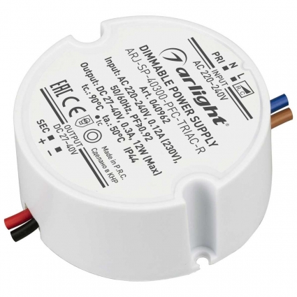 Драйвер Arlight ARJ-SP-40300-PFC-Triac-R 27-40V 12W IP44 0,3A 040962, цвет белый