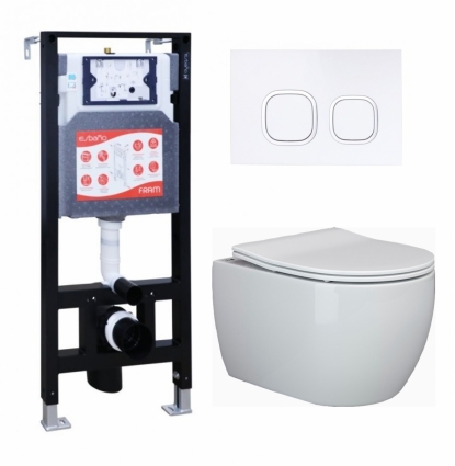 Комплект 3 в 1 инсталляция ESBANO FRAM + Унитаз подвесной Ceramica Nova Play CN3001 + кнопка белая