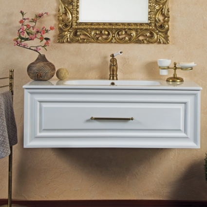 Тумба для комплекта La Beaute Classic Cornelia 100 белый матовый, фурнитура бронза, подвесная, с ящиками
