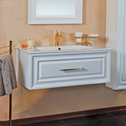 Тумба для комплекта La Beaute Classic Cornelia 100 белый матовый, фурнитура золото, подвесная, с ящиками