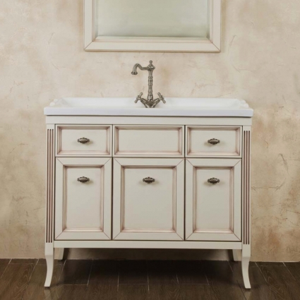 Тумба для комплекта La Beaute Classic Vivien 100 слоновая кость с патиной, фурнитура серебро, напольная, с доводчиками
