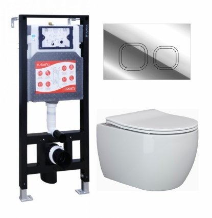 Комплект 3 в 1 инсталляция ESBANO FRAM + Унитаз подвесной Ceramica Nova Play CN3001 + кнопка хром глянцевая