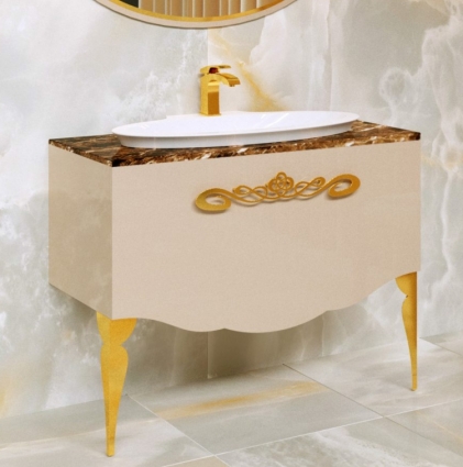 Тумба с раковиной La Beaute Charante 100 бежевая со столешницей imperador dark, золото, с ящиками, с доводчиками