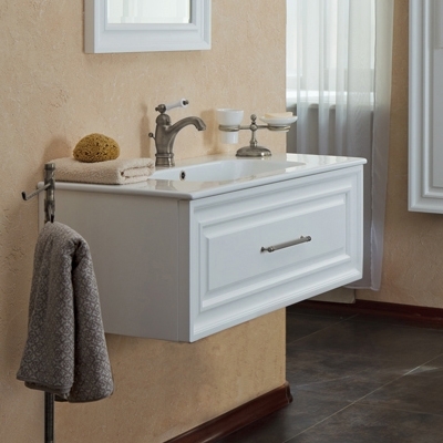 Тумба с раковиной La Beaute Classic Cornelia 85 белый матовый, фурнитура серебро, подвесная, с ящиками