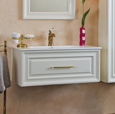 Тумба с раковиной La Beaute Classic Cornelia 85 слоновая кость матовый, фурнитура золото, подвесная, с ящиками