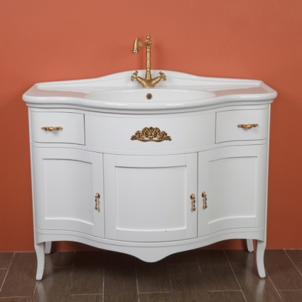 Тумба с раковиной La Beaute Classic Nora белый матовый, фурнитура золото, напольная, с доводчиками