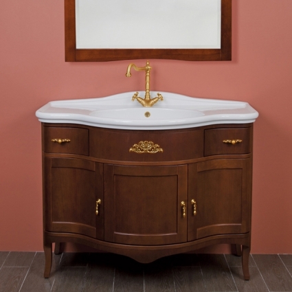Тумба с раковиной La Beaute Classic Nora орех матовый, фурнитура золото, напольная, с доводчиками