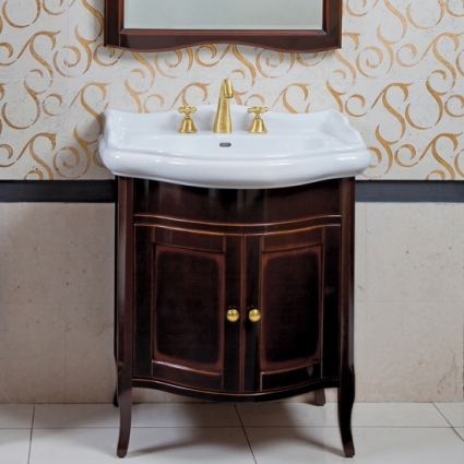 Тумба с раковиной La Beaute Classic Lorette 70 темное дерево глянец, фурнитура золото, напольная, с дверками