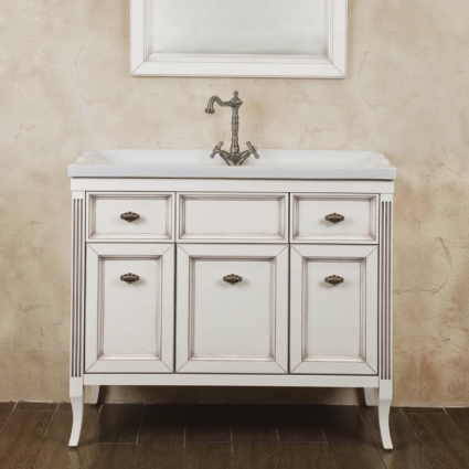 Тумба для комплекта La Beaute Classic Vivien 100 белый с патиной, фурнитура серебро, напольная, с доводчиками