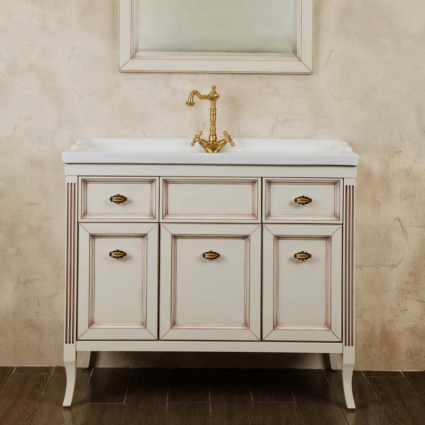 Тумба с раковиной La Beaute Classic Vivien 100 слоновая кость с патиной, фурнитура бронза, напольная, с доводчиками