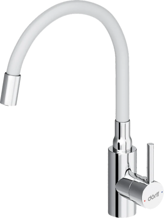 Смеситель для кухни Dorff Logic D3007633 хром, белый, с гибким изливом, однорычажный
