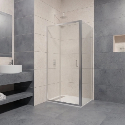 Душевой уголок RGW Passage PA-14+120 см (118-122)x120x195 профиль хром, стекло прозрачное, двери раздвижные, с покрытием анти-капля