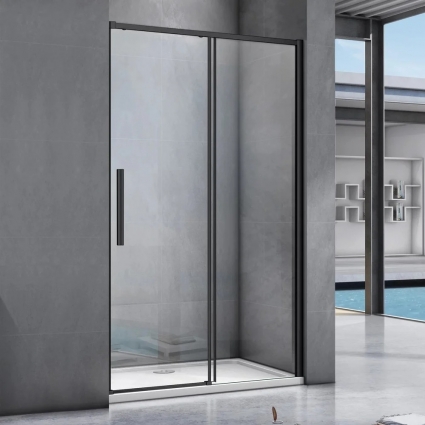 Душевая дверь в нишу Good Door Idea WTW-140-C-B 140 см, профиль черный, раздвижная, стекло прозрачное